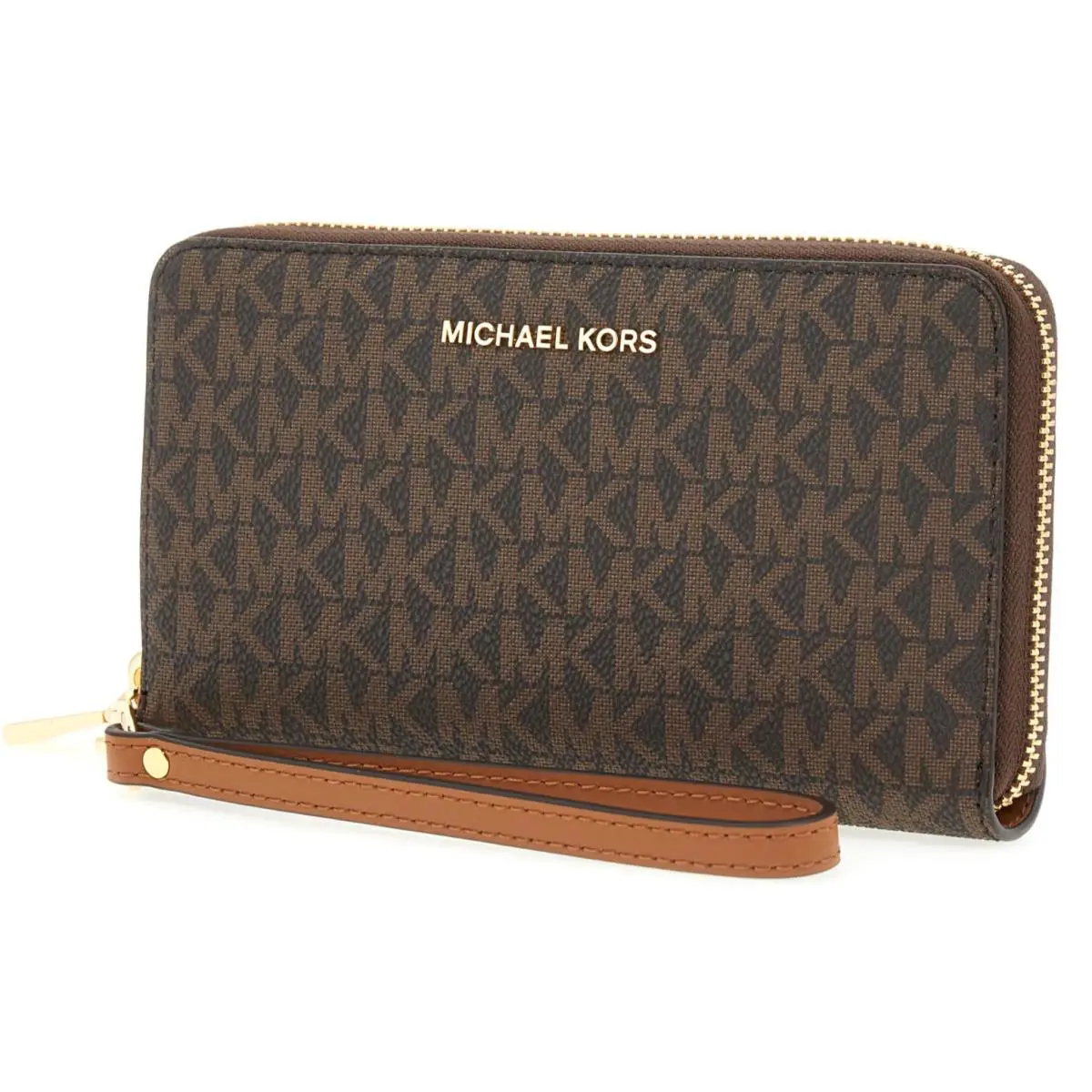 Michael Kors Jet Set Large Flat Multi Function Phone Case Brown Signature