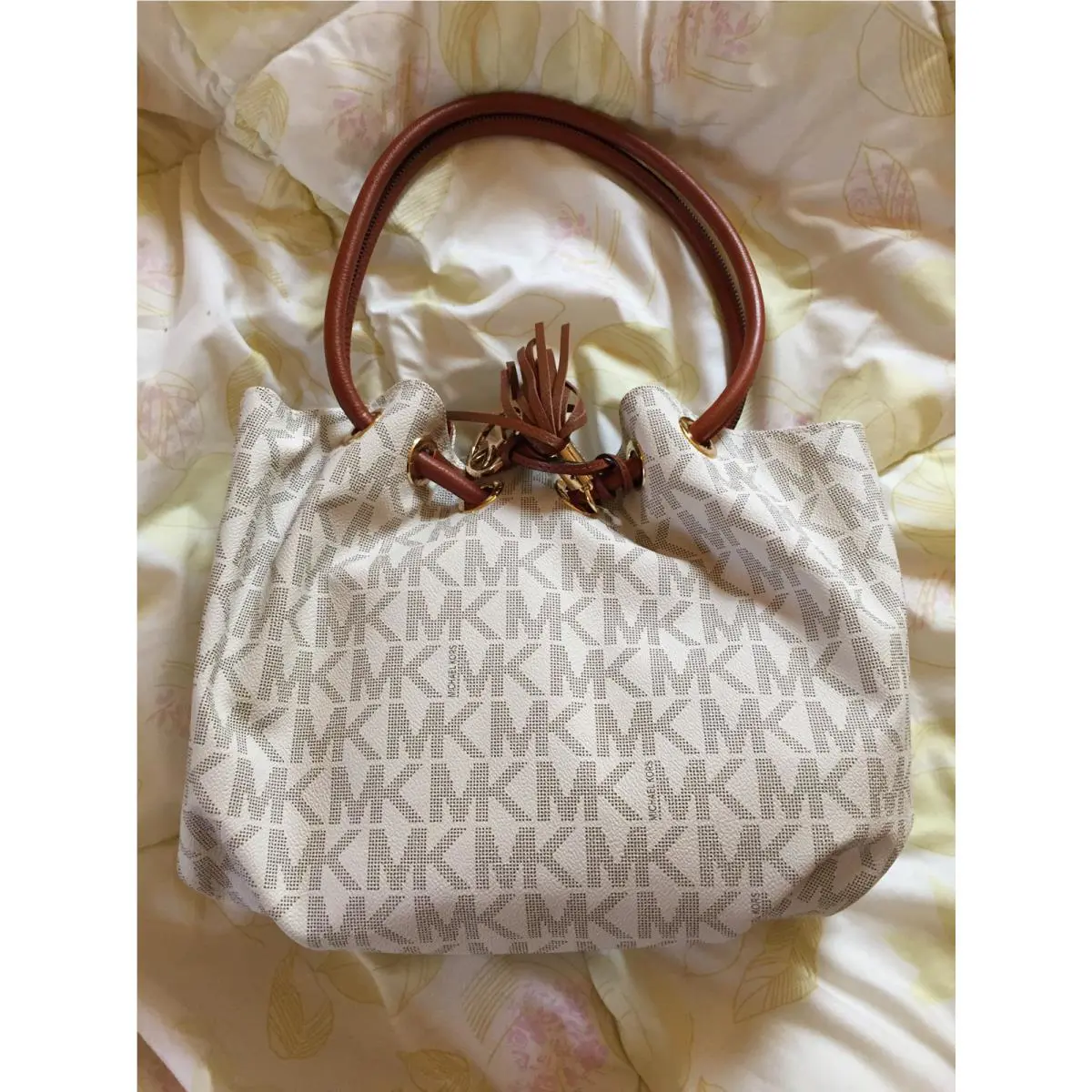 Michael Kors Medium Ring Tote Pvc Signature Shoulder Bag Handbag Purse White