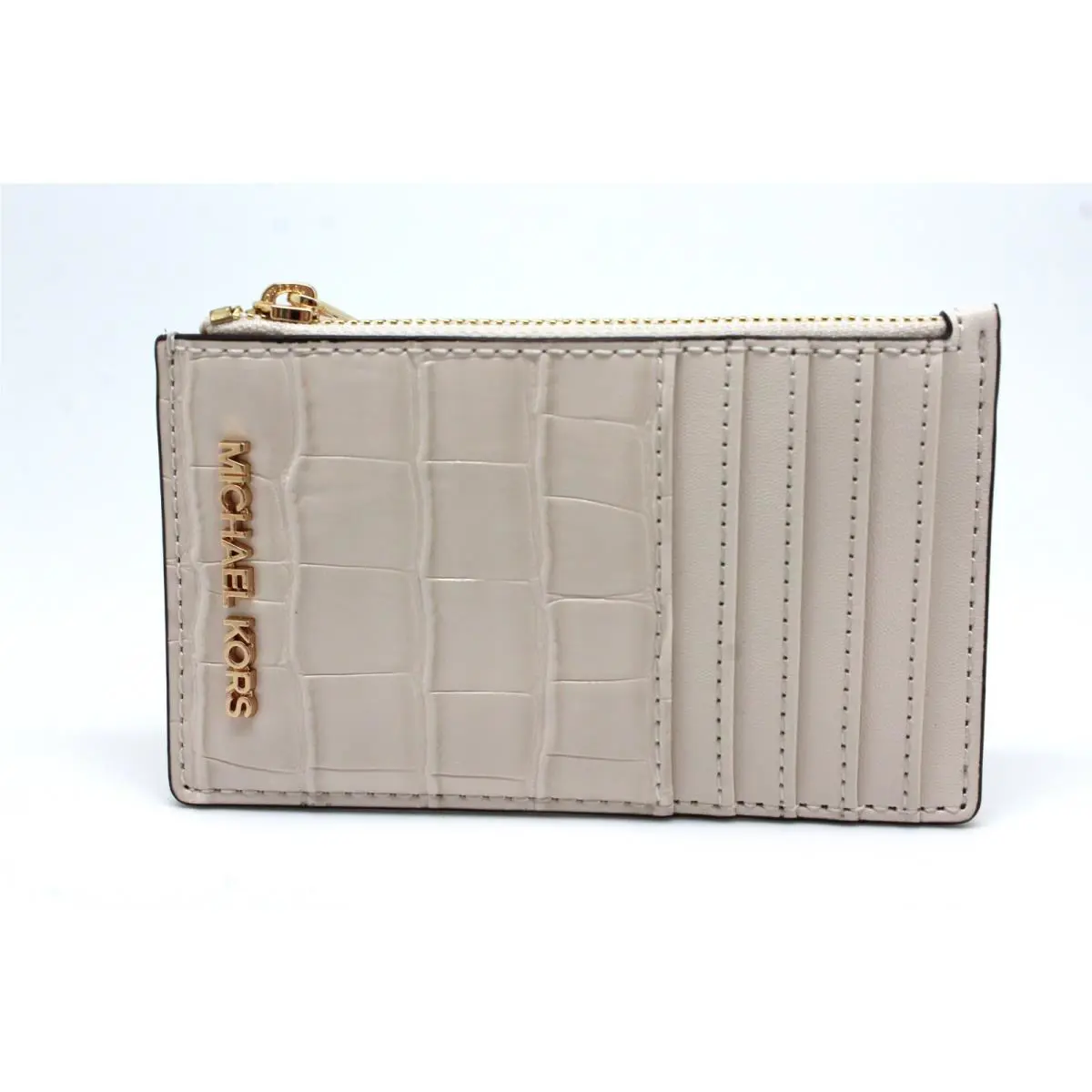 Michael Kors Jet Set Travel Medium Card Case/ ID Card Wallet In Light Cream