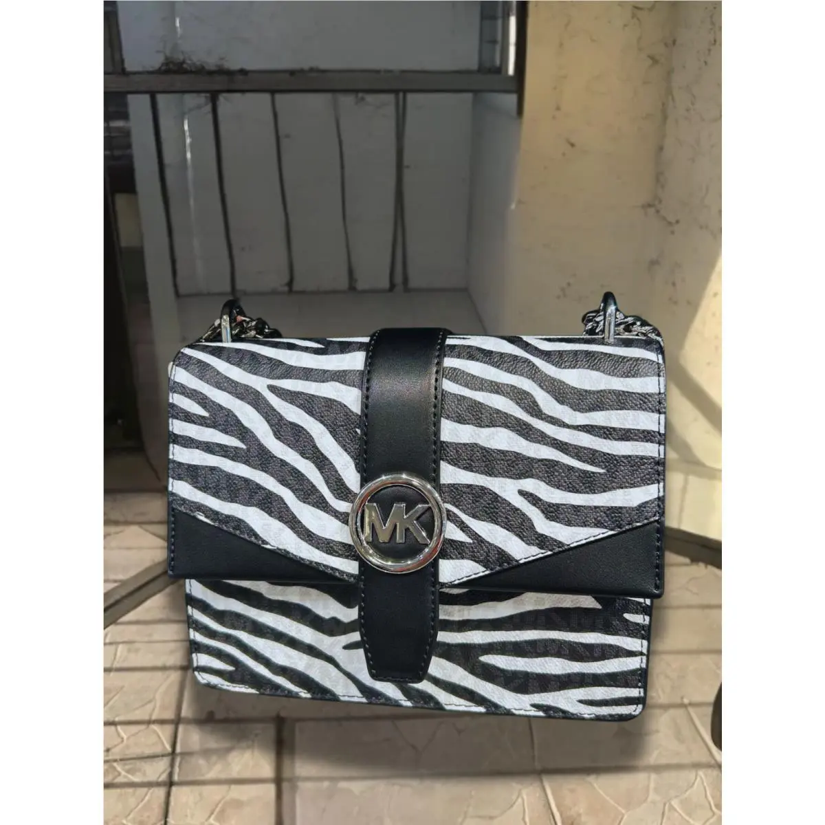 Greenwich Small Zebra Print Calf Hair Crossbody Bag Dragonfruit by Michael Kors
