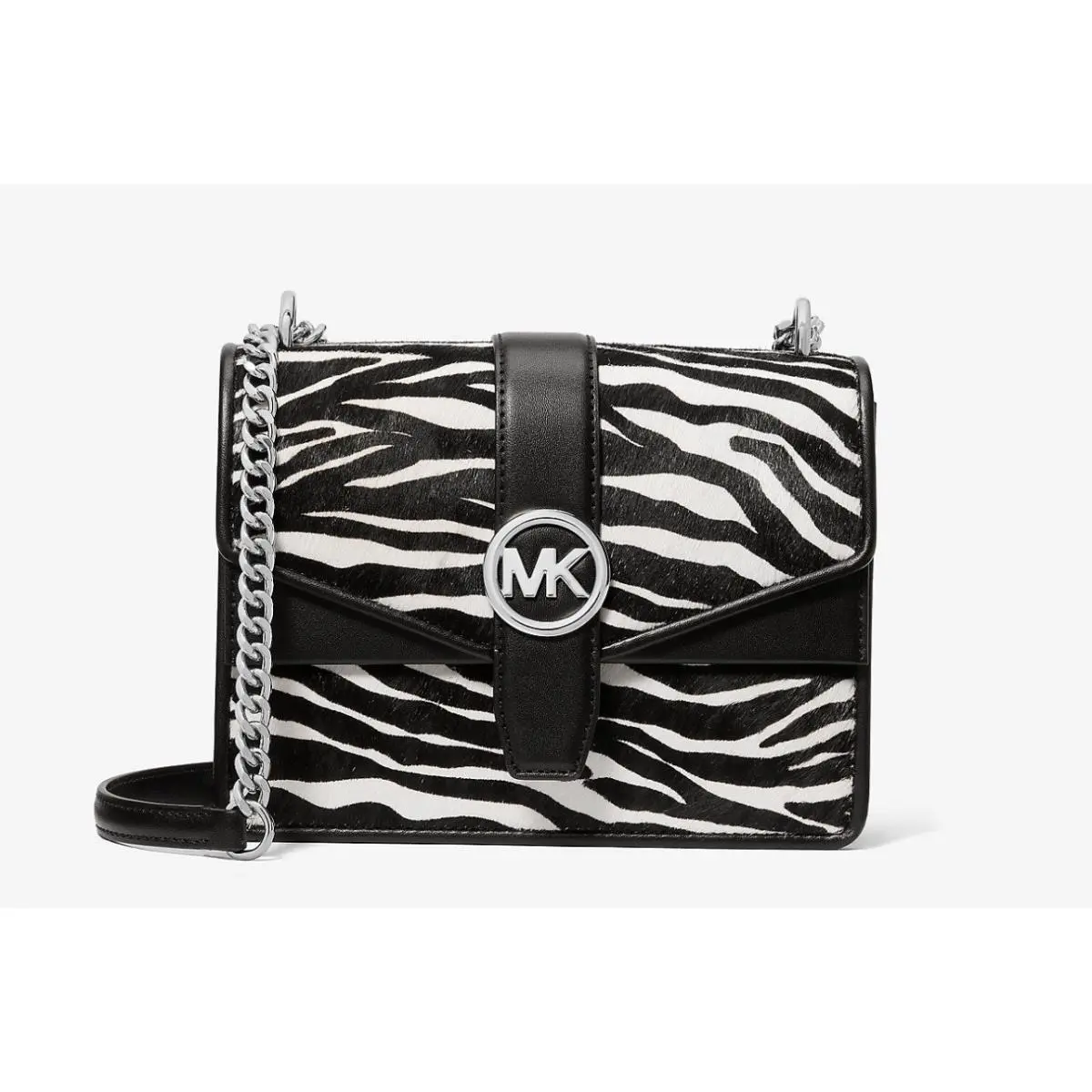 Michael Kors Greenwich Small Zebra Print Calf Hair Crossbody Bag Black/white