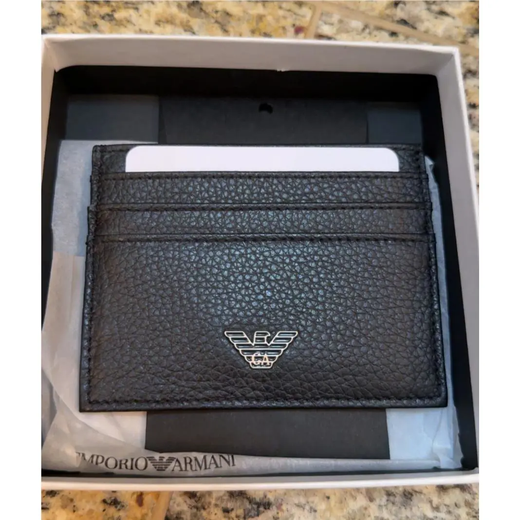 Emporio Armani Leather Card Holder Logo Wallet Black