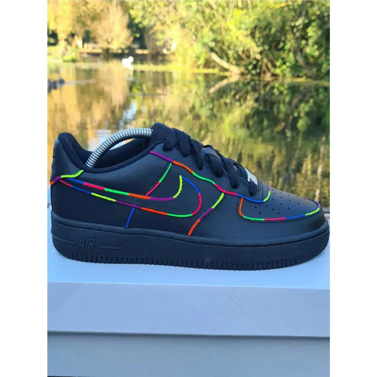 Nike Air Force 1 Custom Shoes Black Neon Outline Multicolor Mens Womens Kids