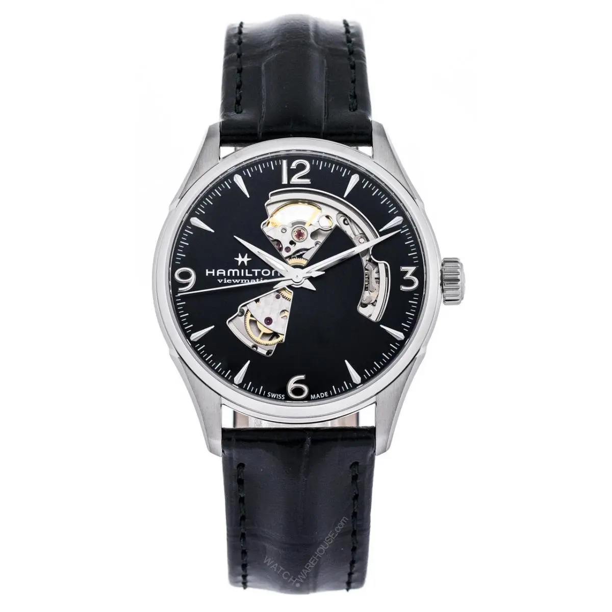 Hamilton Jazzmaster Open Heart Auto Black Lthr Men`s Watch H32705731 - Dial: Black (Open Heart), Band: Black, Bezel: Silver