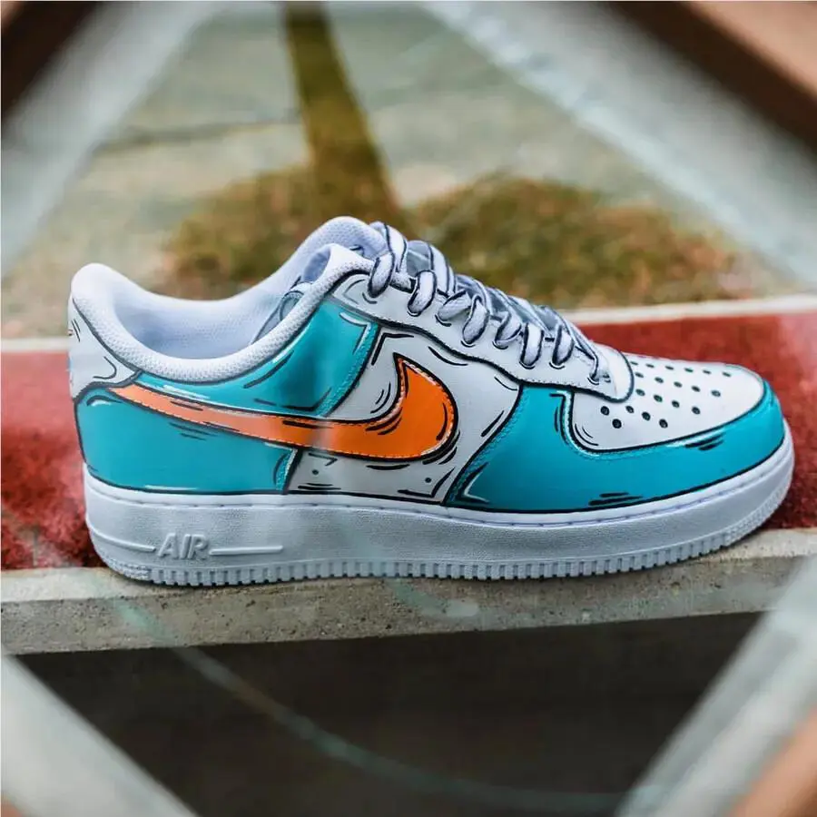 Nike shoes - Nike Air Force 1 - Air Force - CW2288-111 - White, Two Tone: Cartoon Orange Teal Shoes White Black Outline 8