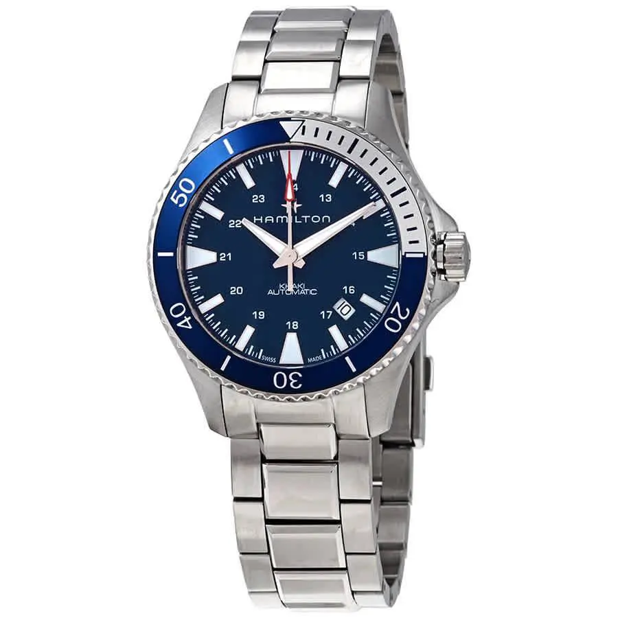 Hamilton Khaki Navy Scuba Automatic Blue Dial Men`s Watch H82345141 - Dial: Blue, Band: Silver, Bezel: White, Blue