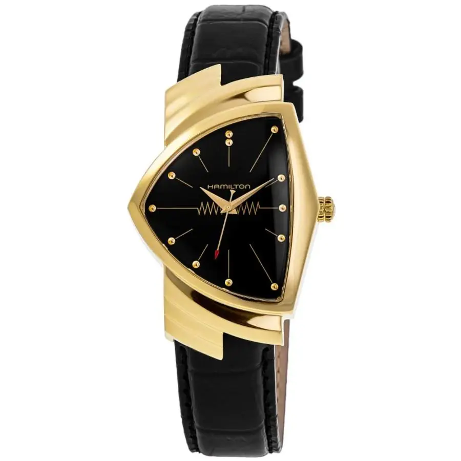 Hamilton Ventura Quartz Black Dial Leather Strap Men`s Watch H24301731