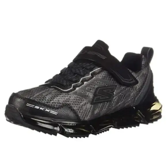 Skechers Kid Skech-air Azide Black Silver Memory Foam Strap Metallic Active