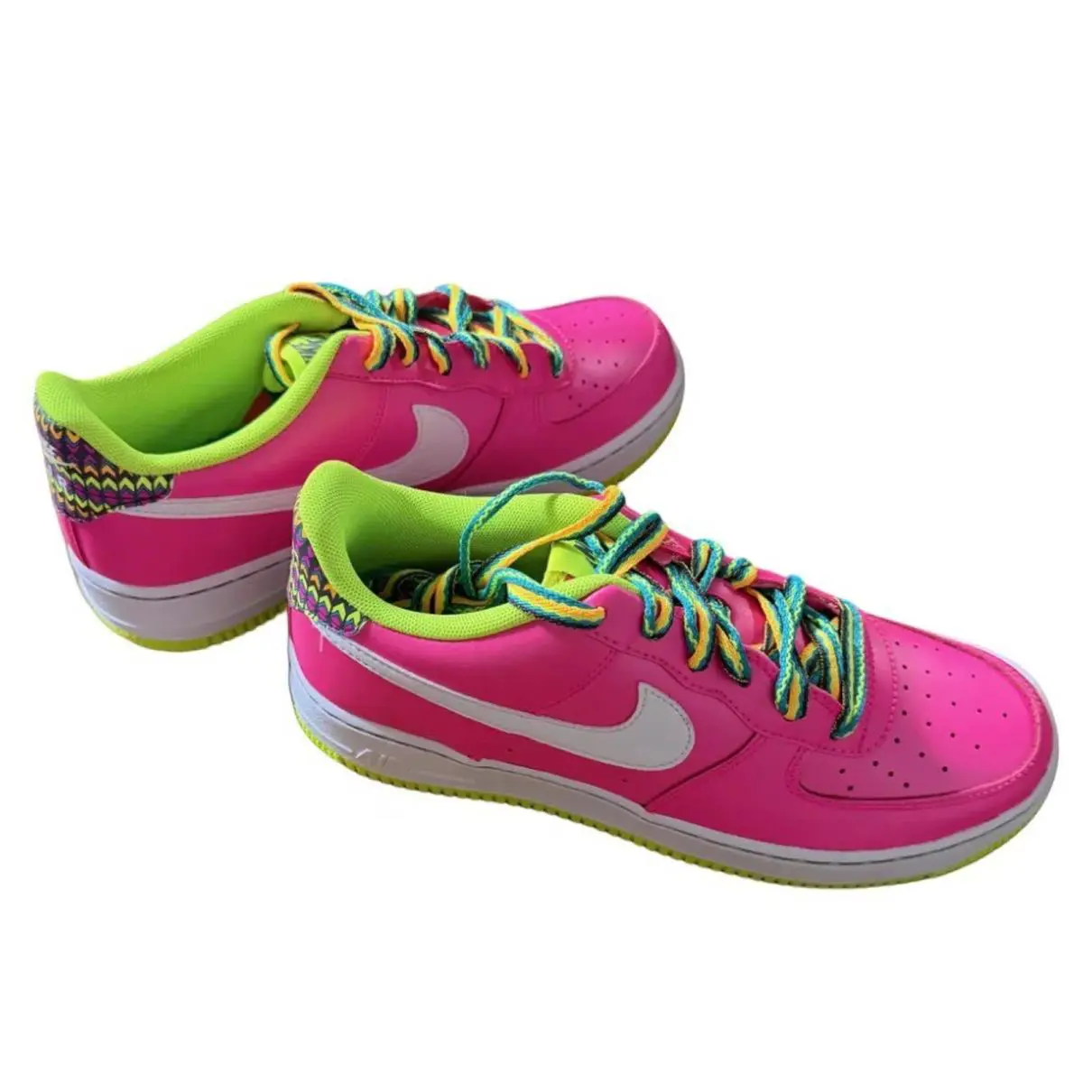 Nike Air Force 1 GS Girl`s Grade School Pink Blast White Volt Size 6.5y - Pink Blast/White-Volt-Oracle Aqua