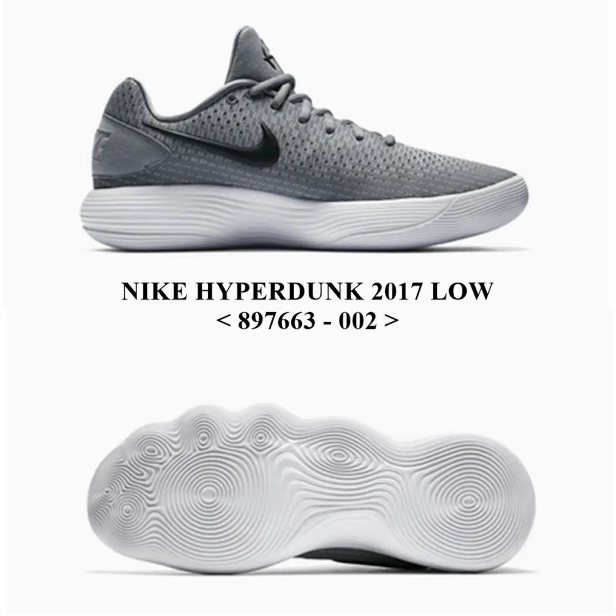 Nike Hyperdunk 2017 Low 897663-002 Men`s Basketball Shoes. NO Lid - Grey