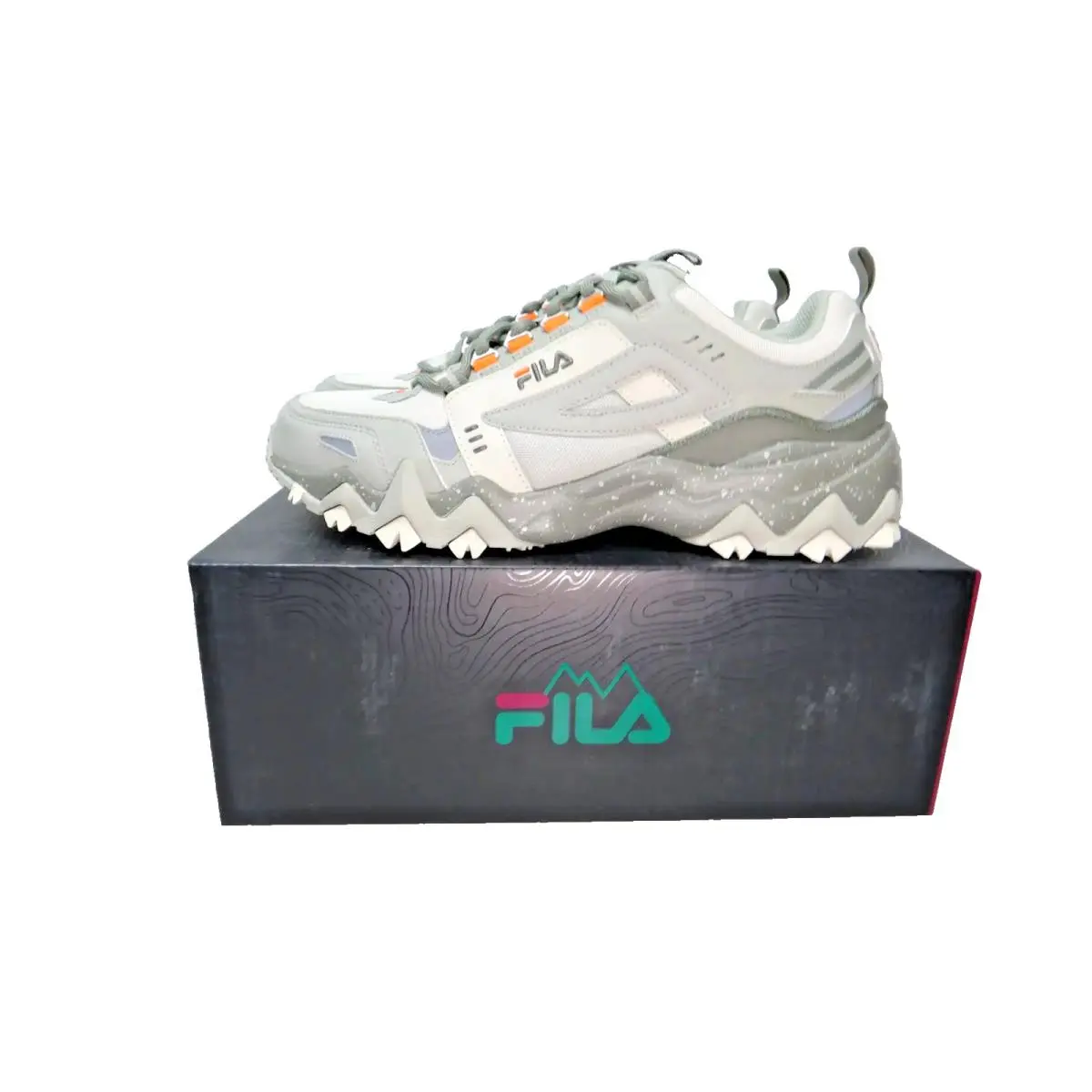 Fila Oakmont TR Womens 6 Gray Orange Trail Sneakers 5JM01566-101 Box
