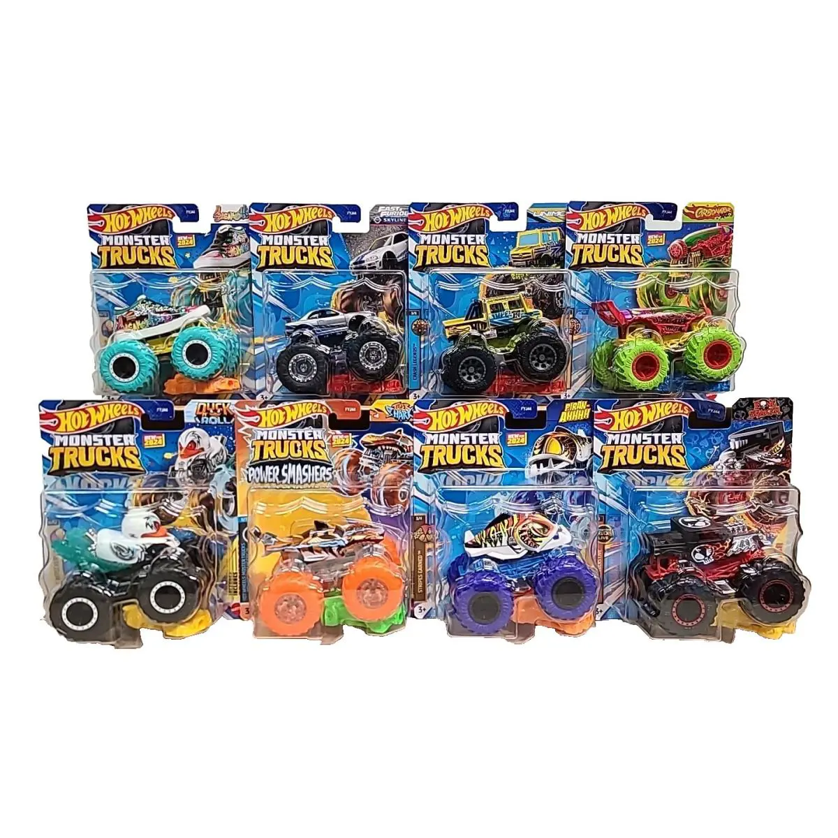 8 X Hot Wheels Monster Trucks 2024 1:64 Scale Crushed Car Included Bundle Pack