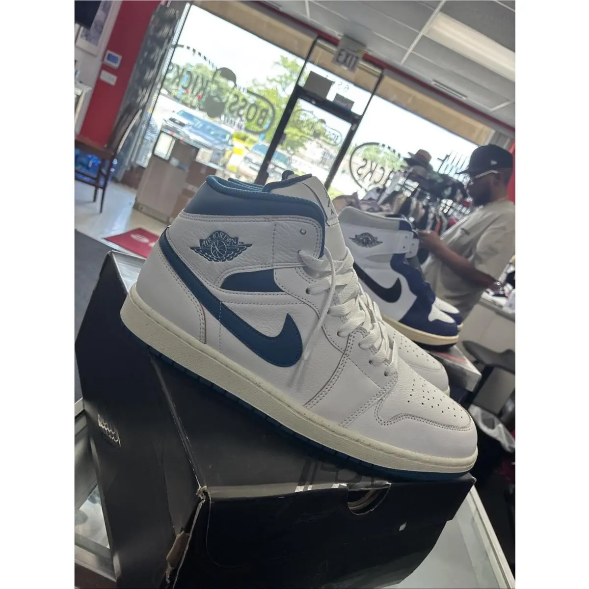 Air Jordan 1 Mid SE White Industrial Blue White FN5215-141 Men`s SZ 13 by Nike