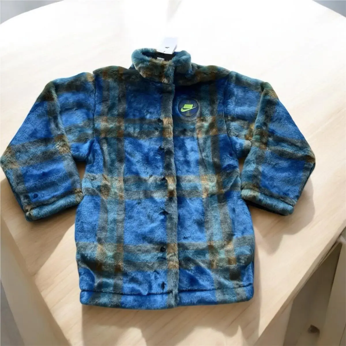 Nike Sportswear Faux-fur Jacket DD4541-476 Shining Blue Women Size XS
