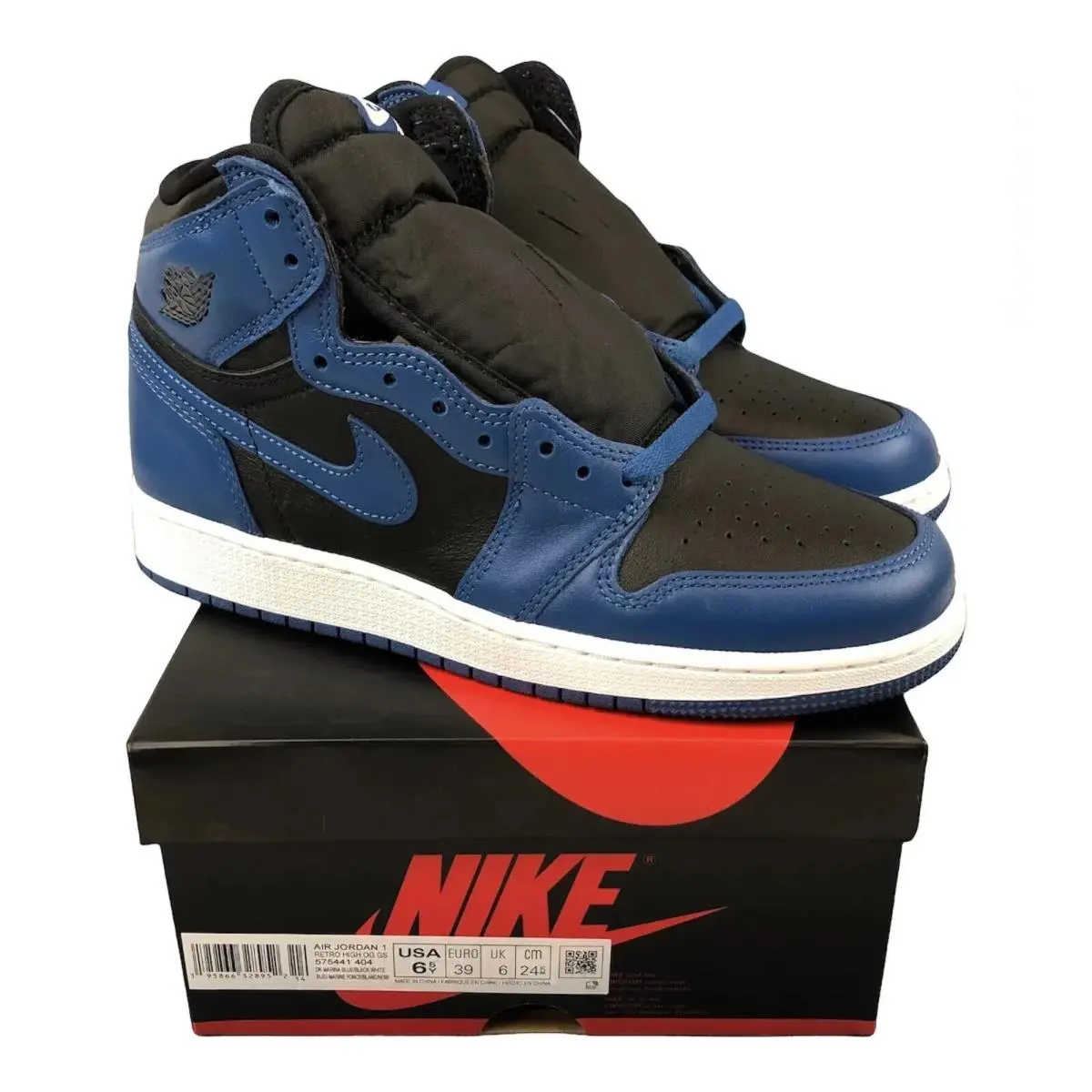 Nike Air Jordan 1 High GS Size 6.5Y Basketball Shoes Dark Marina Blue 575441-404