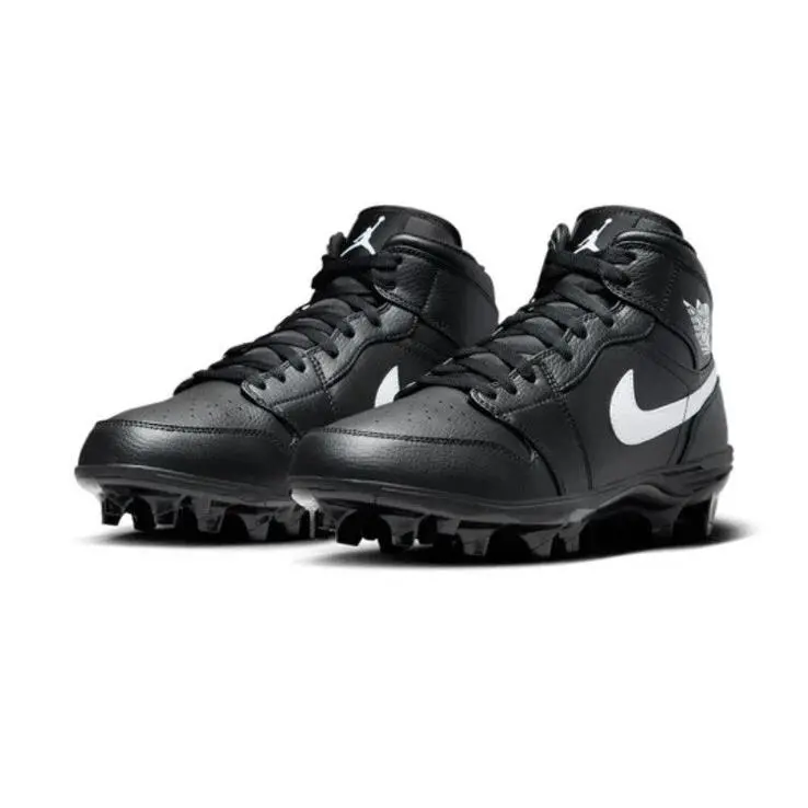 Size 10 Nike Air Jordan 1 Mid TD Black White Football Cleats FJ6805-001 Men’s