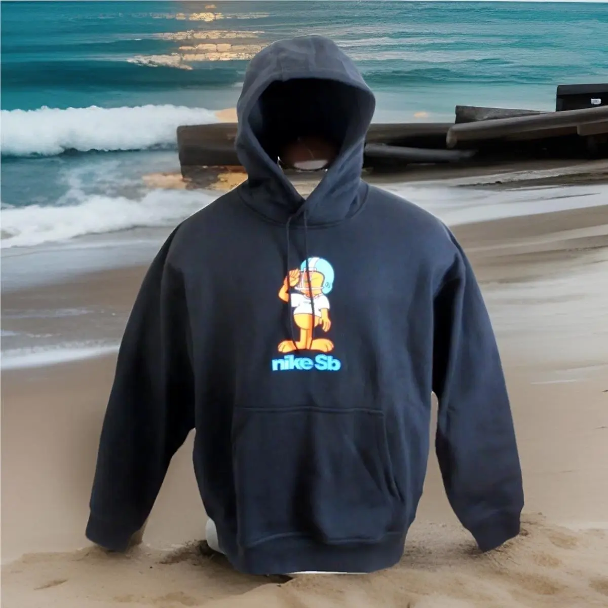Nike SB Men`s Fleece Football Logo Skate Hoodie Blue Size M