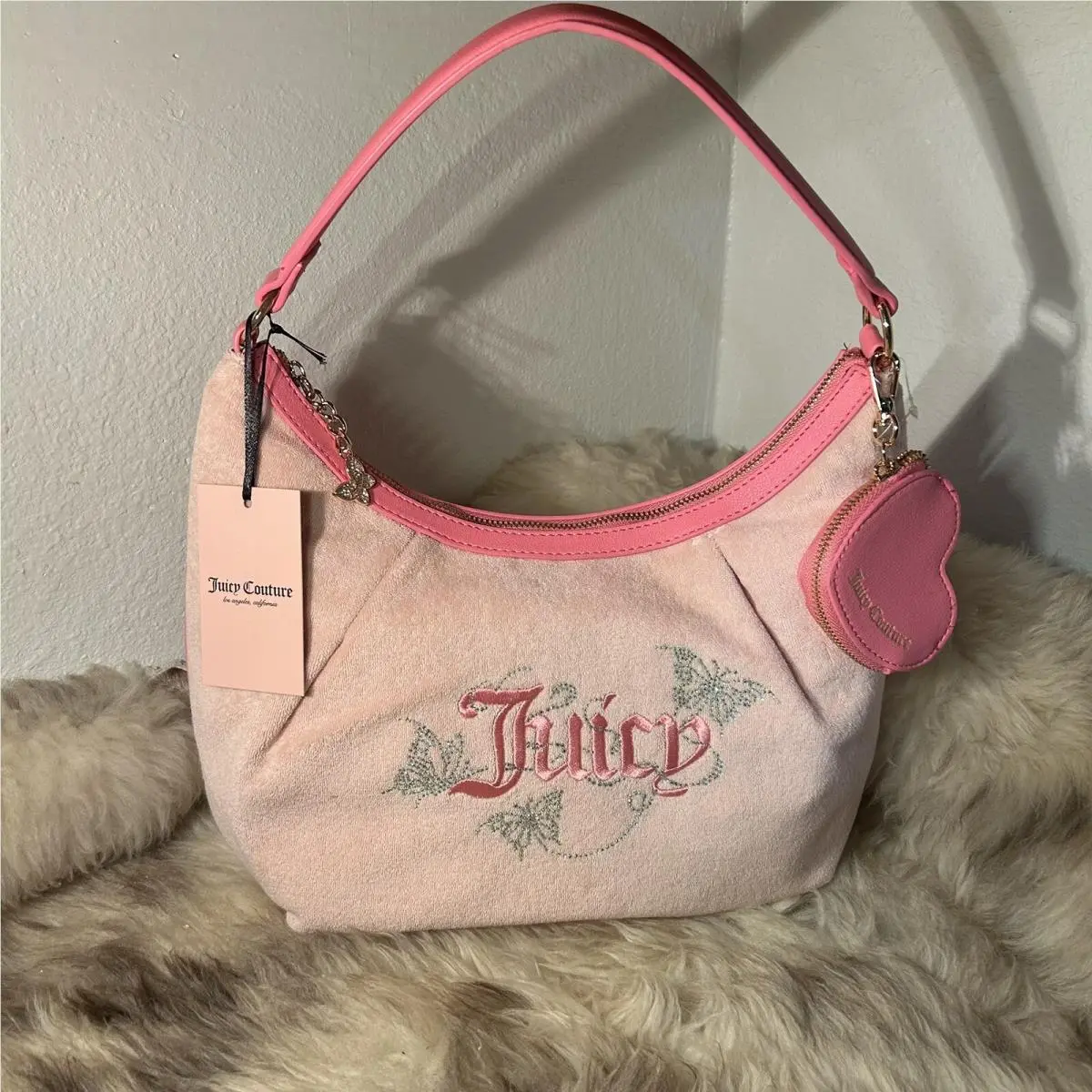 Juicy Couture Wingin It Hobo Shoulder Bag - Pink Diamond - Butterfly