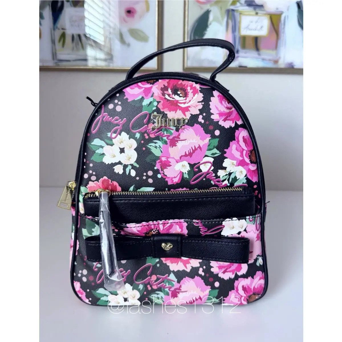 Juicy Couture Bag Peek a Bow Backpack with Pouch - Black Floral