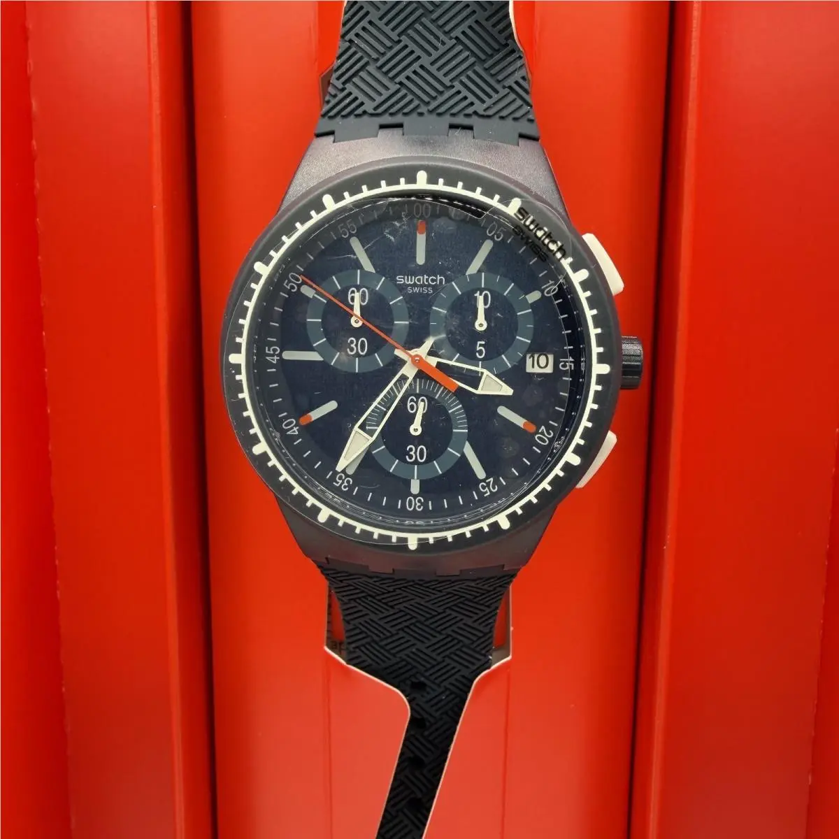 Swatch Gara IN Blu SUSN410 Chronograph Blue Swiss Quartz Watch 42mm