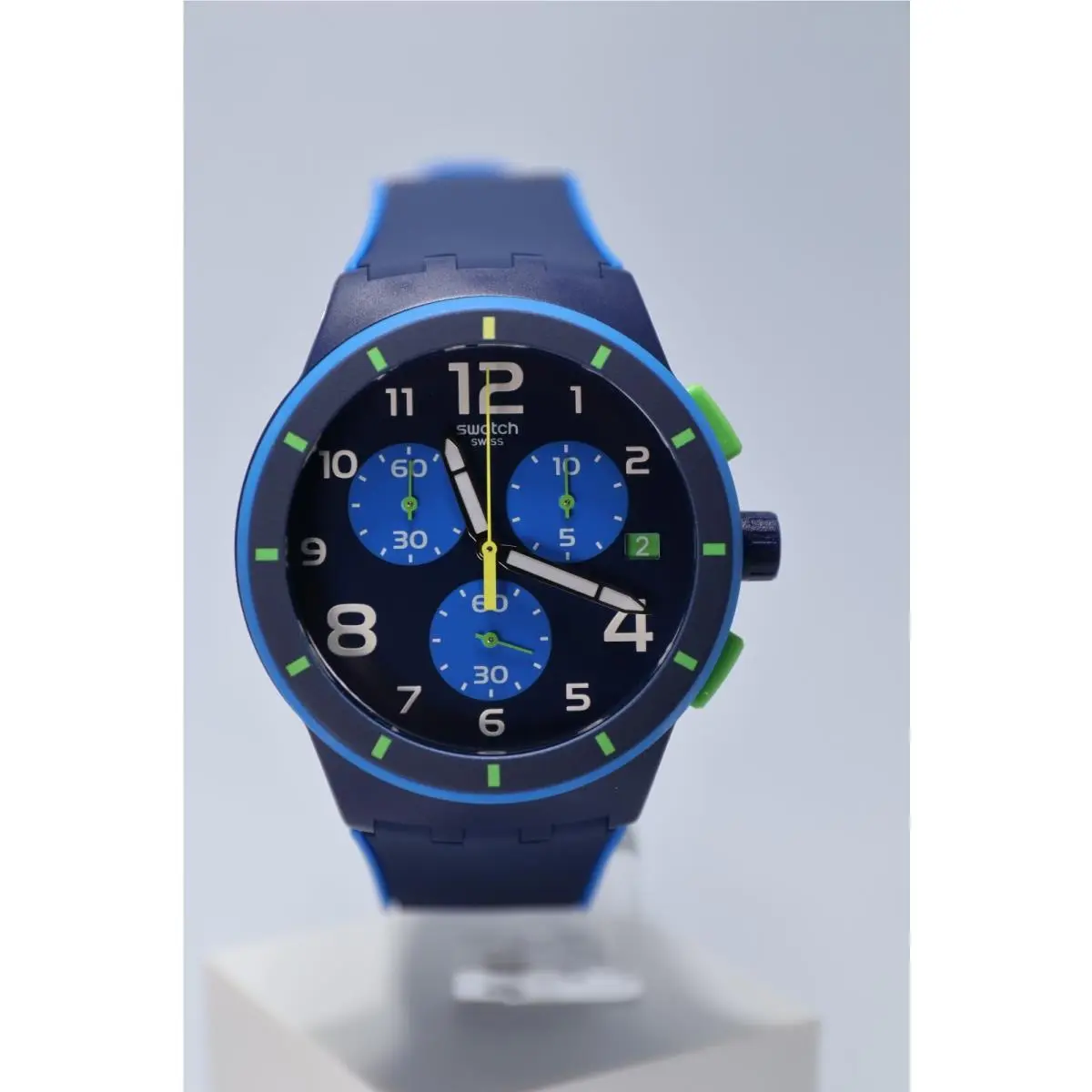 Limited Swiss Swatch Bleu Sur Bleu Silicone Chrono Men Date Watch 42mm SUSN409