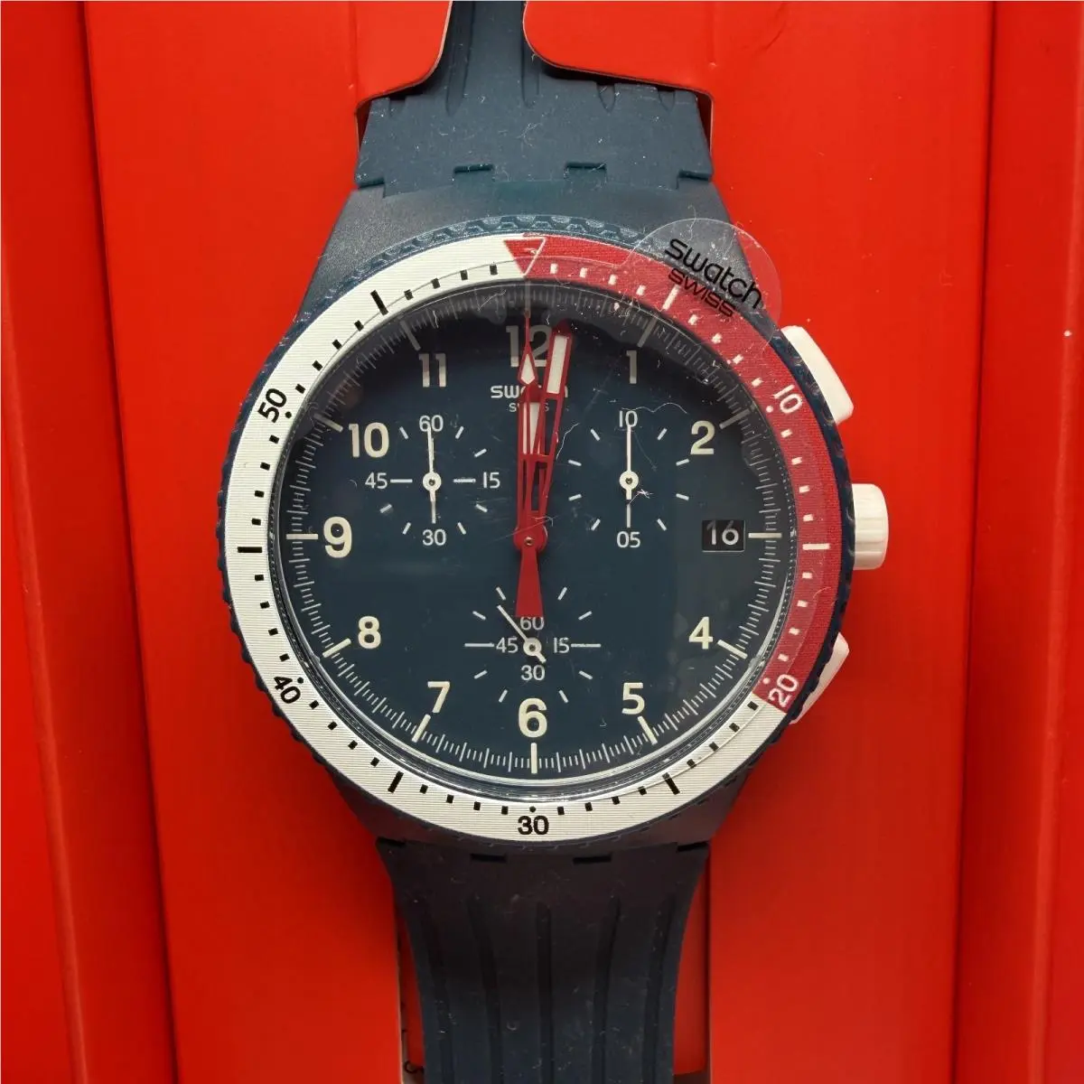 Swatch EL Comandante SUSN405 Blue Chronograph Swiss Quartz Watch 42mm