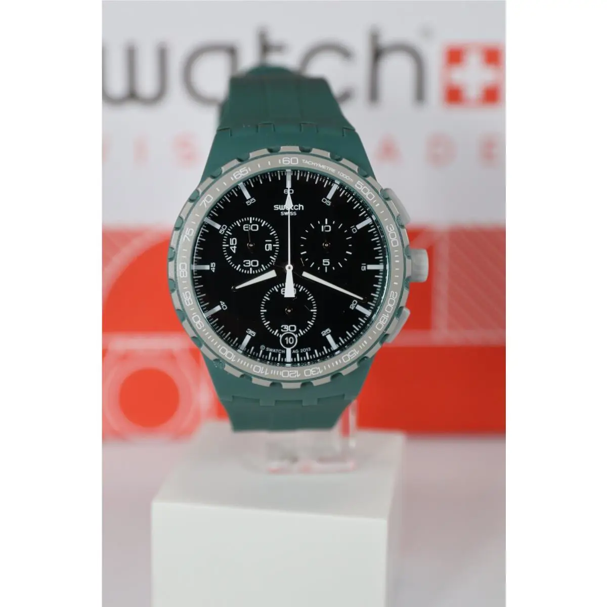 Swatch Swiss Made Racing Roar Men`s Chronograph Watch Forest Green SUSG403 42MM