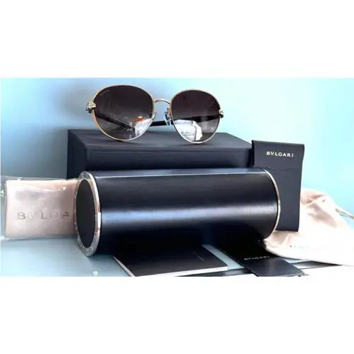 Bvlgari Italy 6087-B 278/13 Round Brown Gold Sunglasses 9
