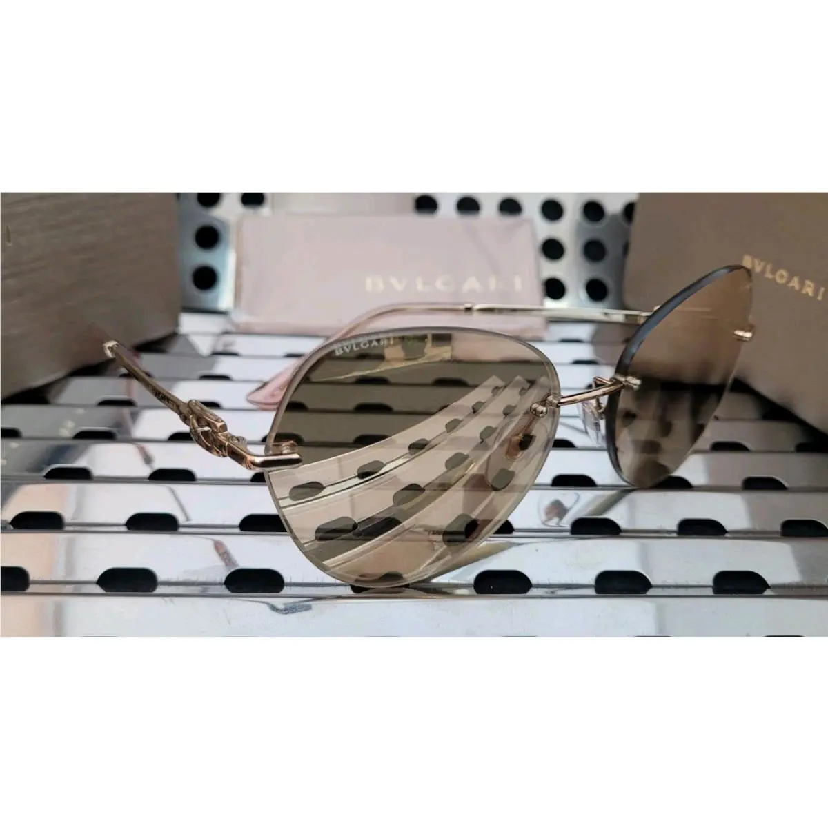Bvlgari Sunglasses 0BV61783 20140W Pink Gold w/ Clear Mirror Real Rose Gold