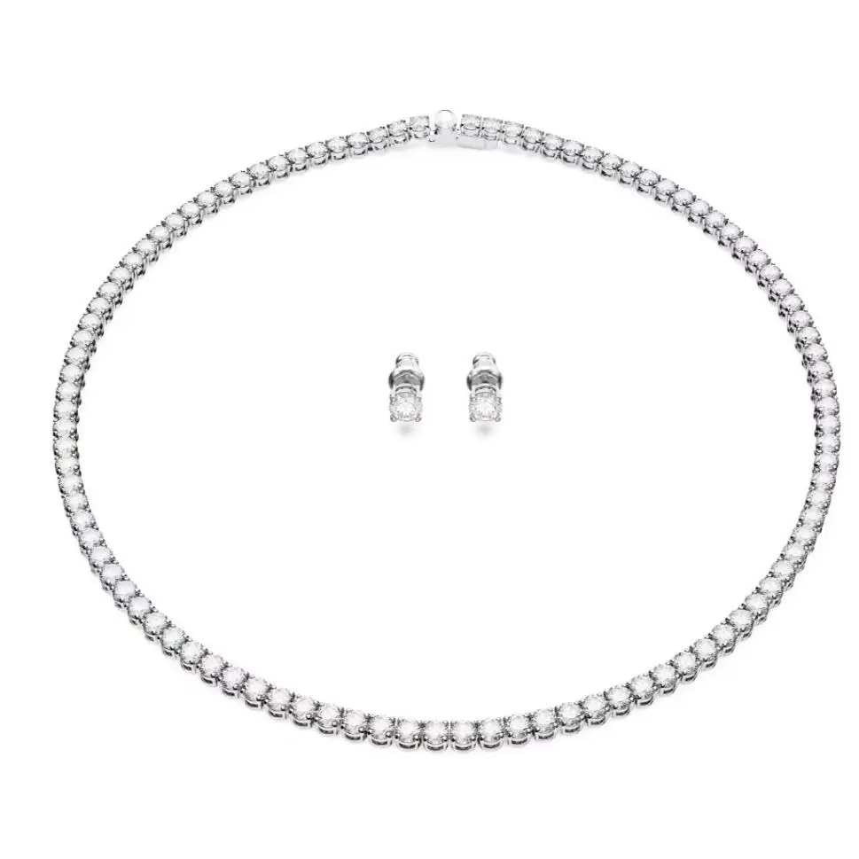 Swarovski Matrix Tennis Set Round Cut White Rhodium plated-5647730 Set