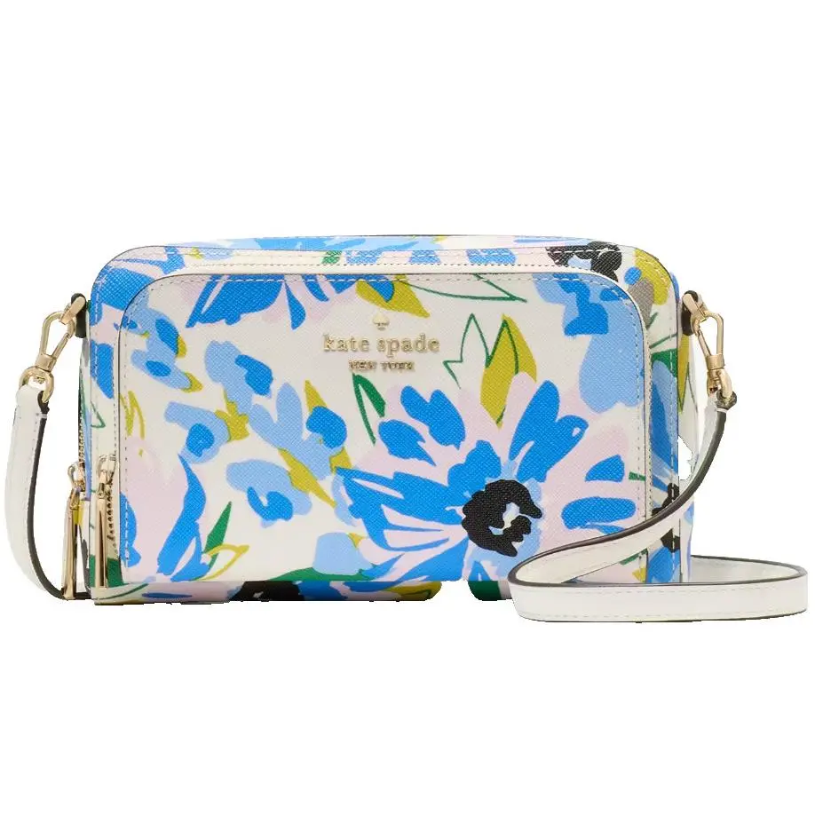 Stacie Dual Zip Crossbody Bag Blue Floral Purse KK903 Retail by Kate Spade