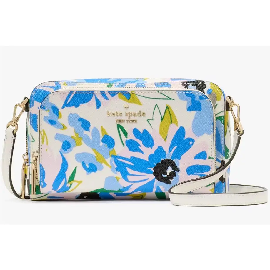 Kate Spade Stacie Dual Zip Crossbody Bag Blue Floral Purse KK903 Retail