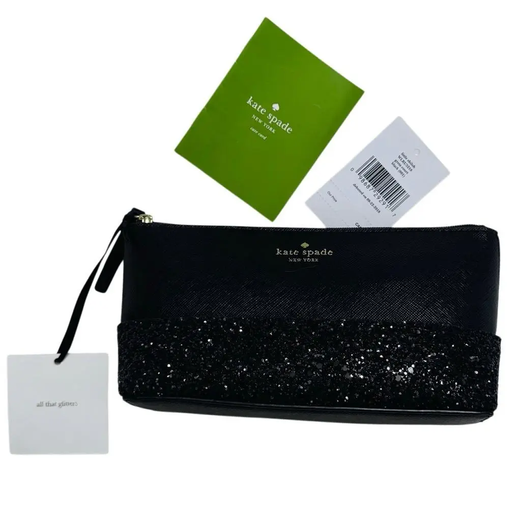 Kate Spade Black `greta Court Little Shiloh` Sparkle Cosmetic Bag Cityscape