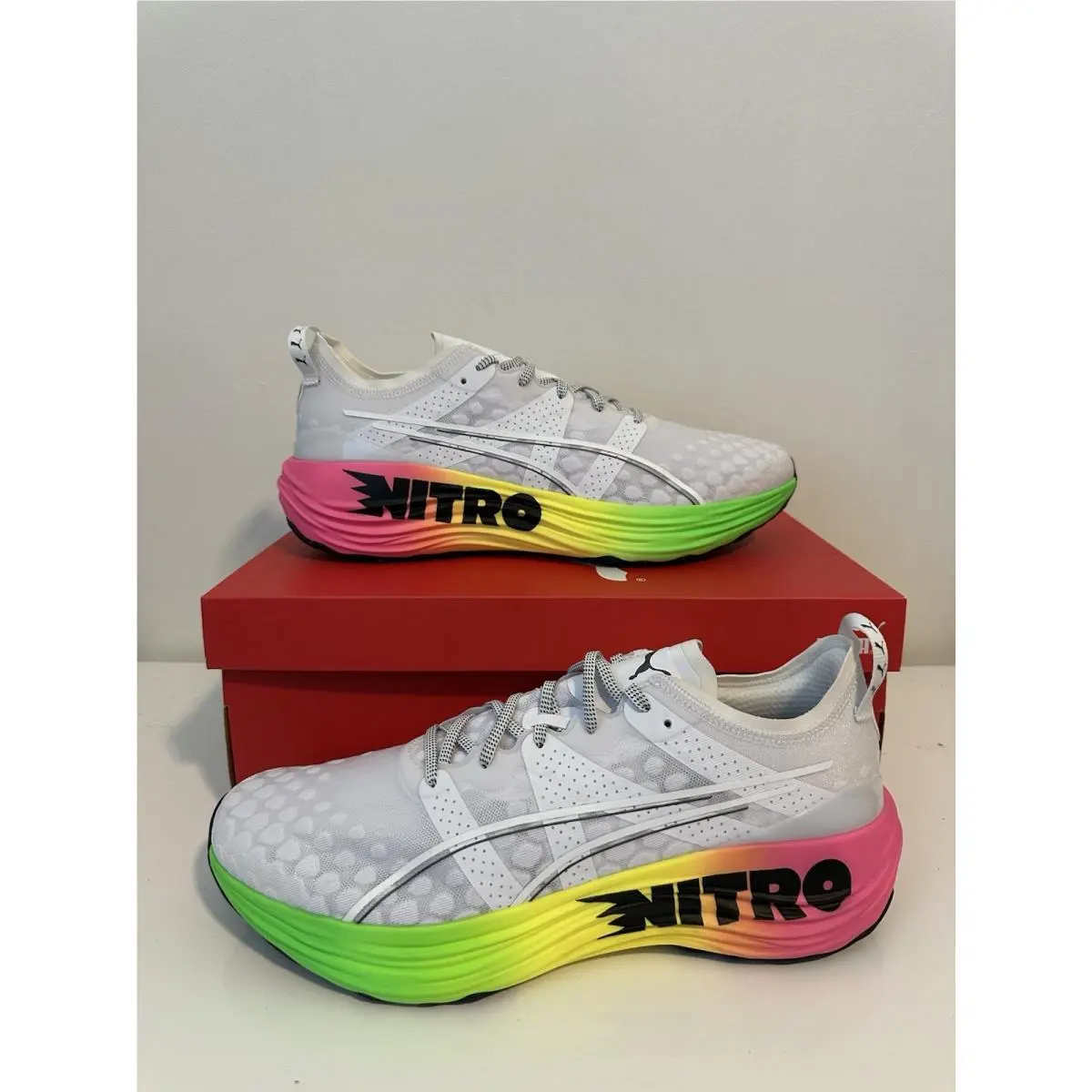 Size 13 Puma Foreverrun Nitro Futrograde Running Shoes Mens White 380005 02