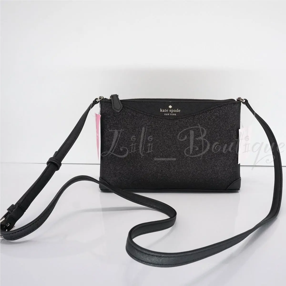 Kate Spade Small Crossbody Shoulder Purse K4624 Shimmy Glitter Black