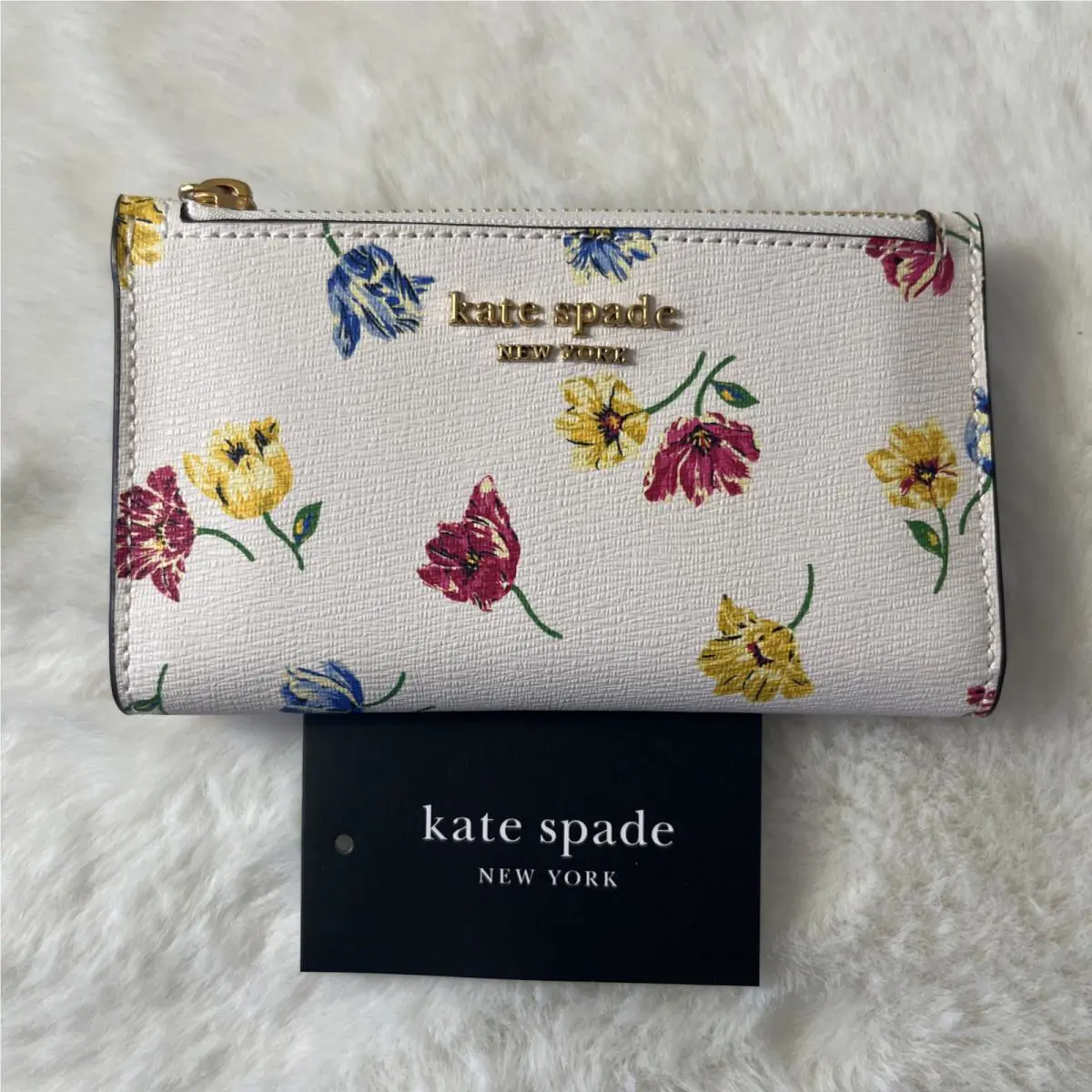 Kate Spade Morgan Tulip Toss Small Slim Bifold Wallet Cream Multi