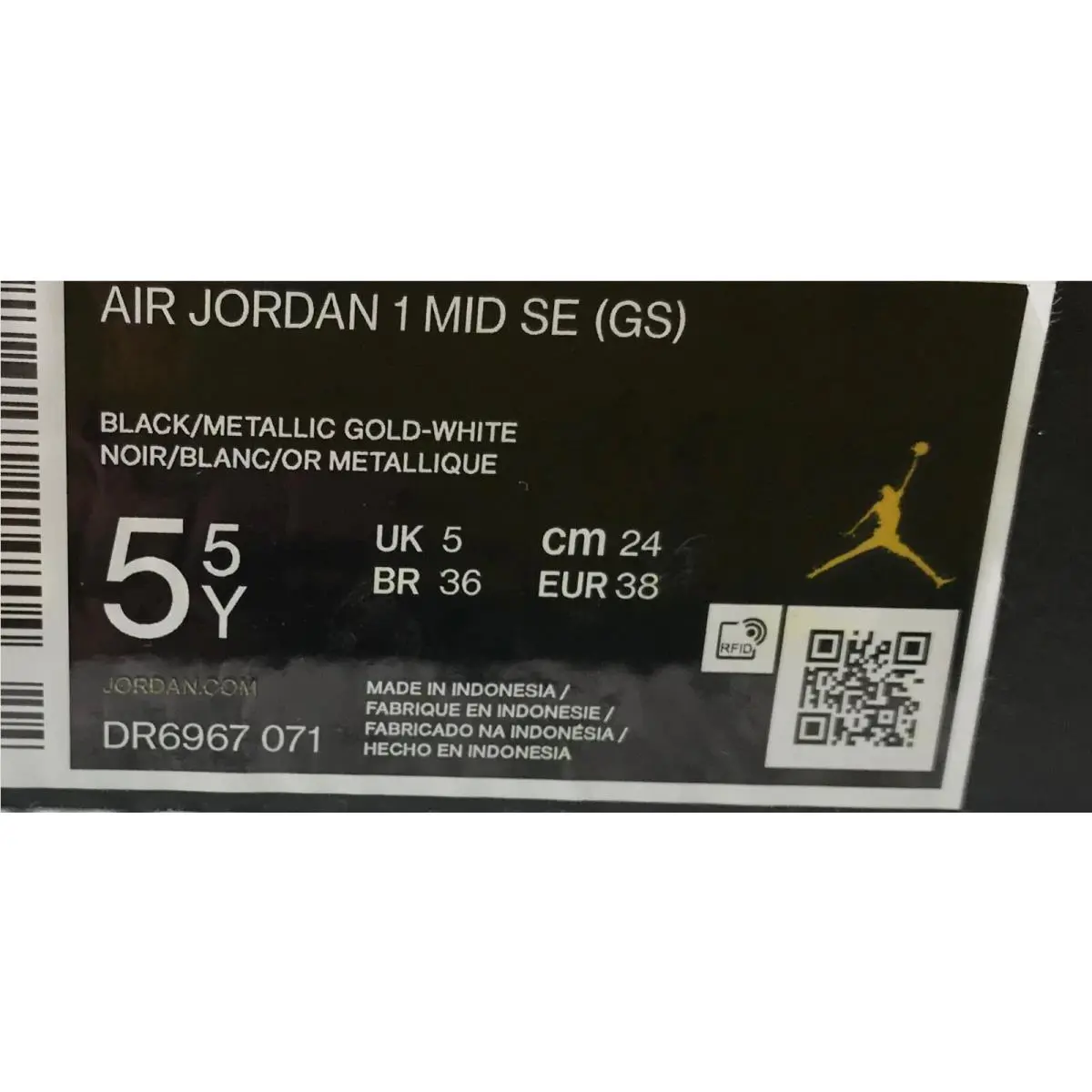 Nike shoes - Air Jordan 1 MID SE (GS) - DR6967-071 - Black/Metallic Gold white 10