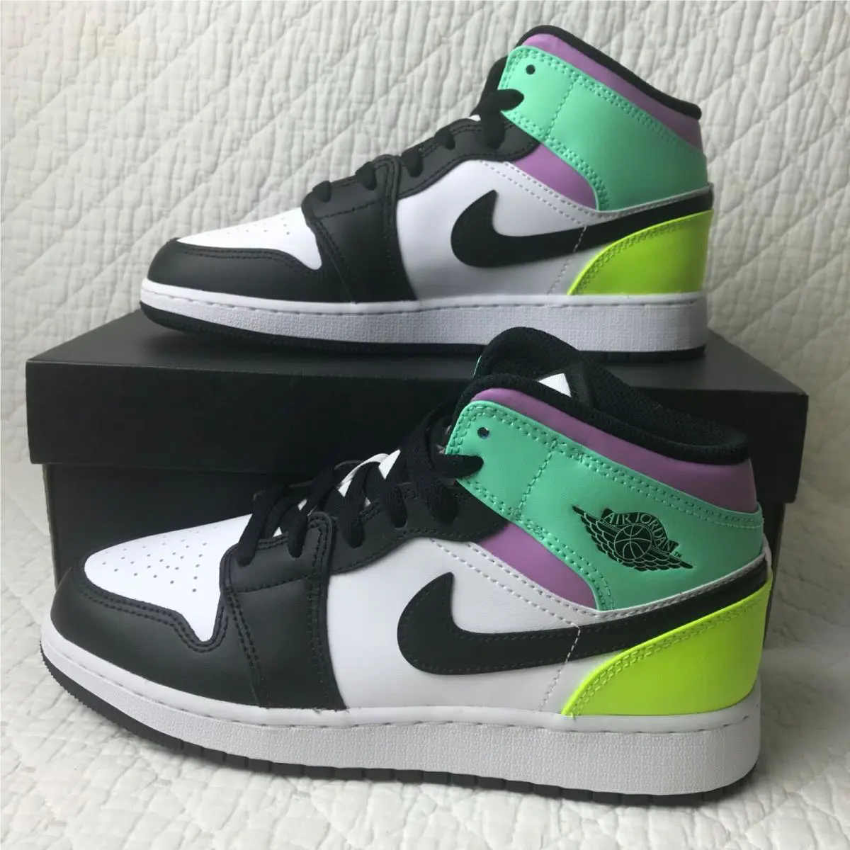 Nike shoes - Jordan Air 1 Mid GS - White/Black-Volt Green Glow 1