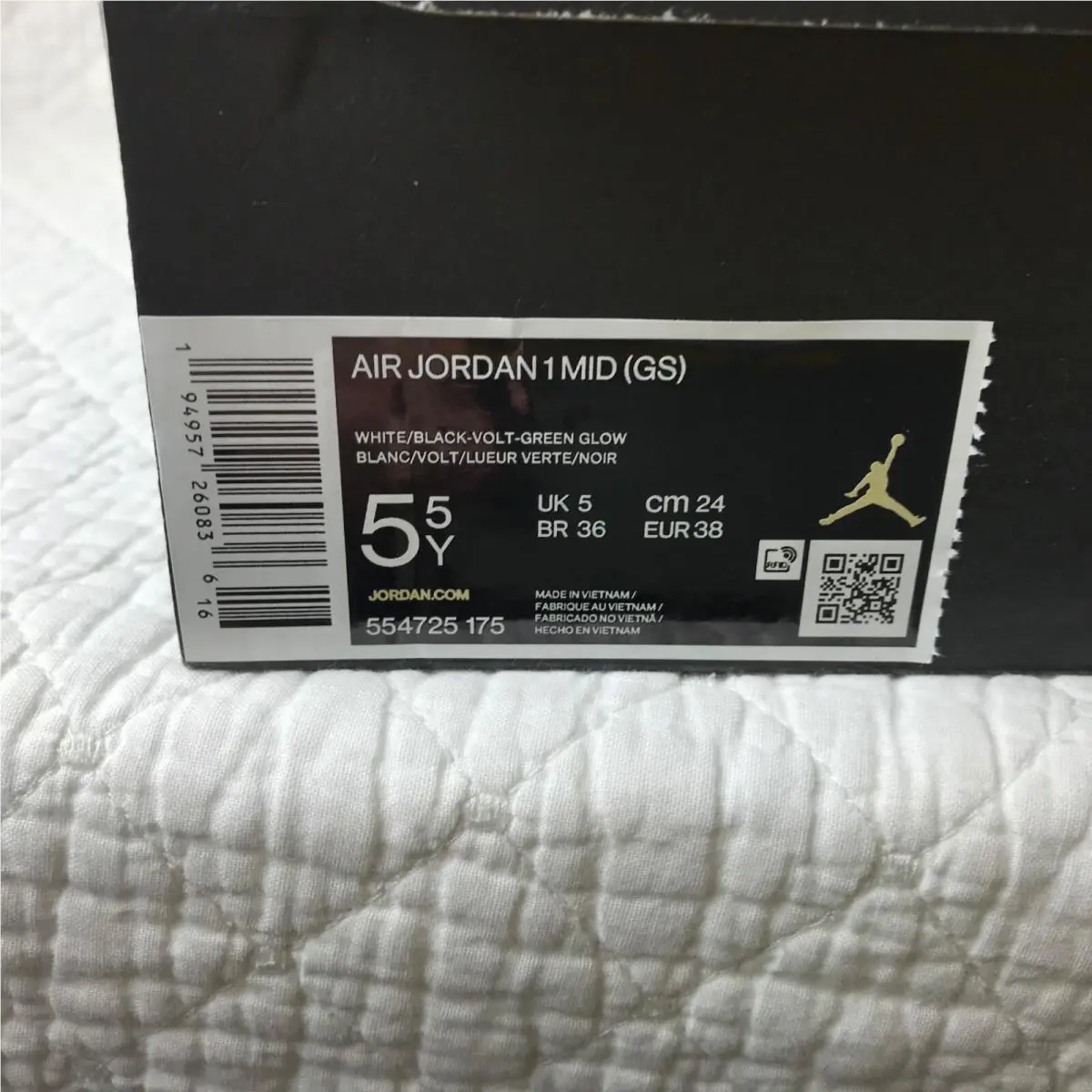 Nike shoes - Jordan Air 1 Mid GS - White/Black-Volt Green Glow 10