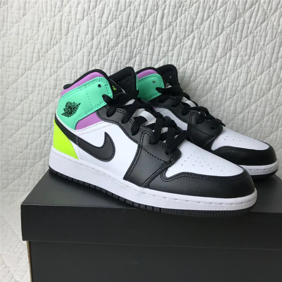 Nike shoes - Jordan Air 1 Mid GS - White/Black-Volt Green Glow 7