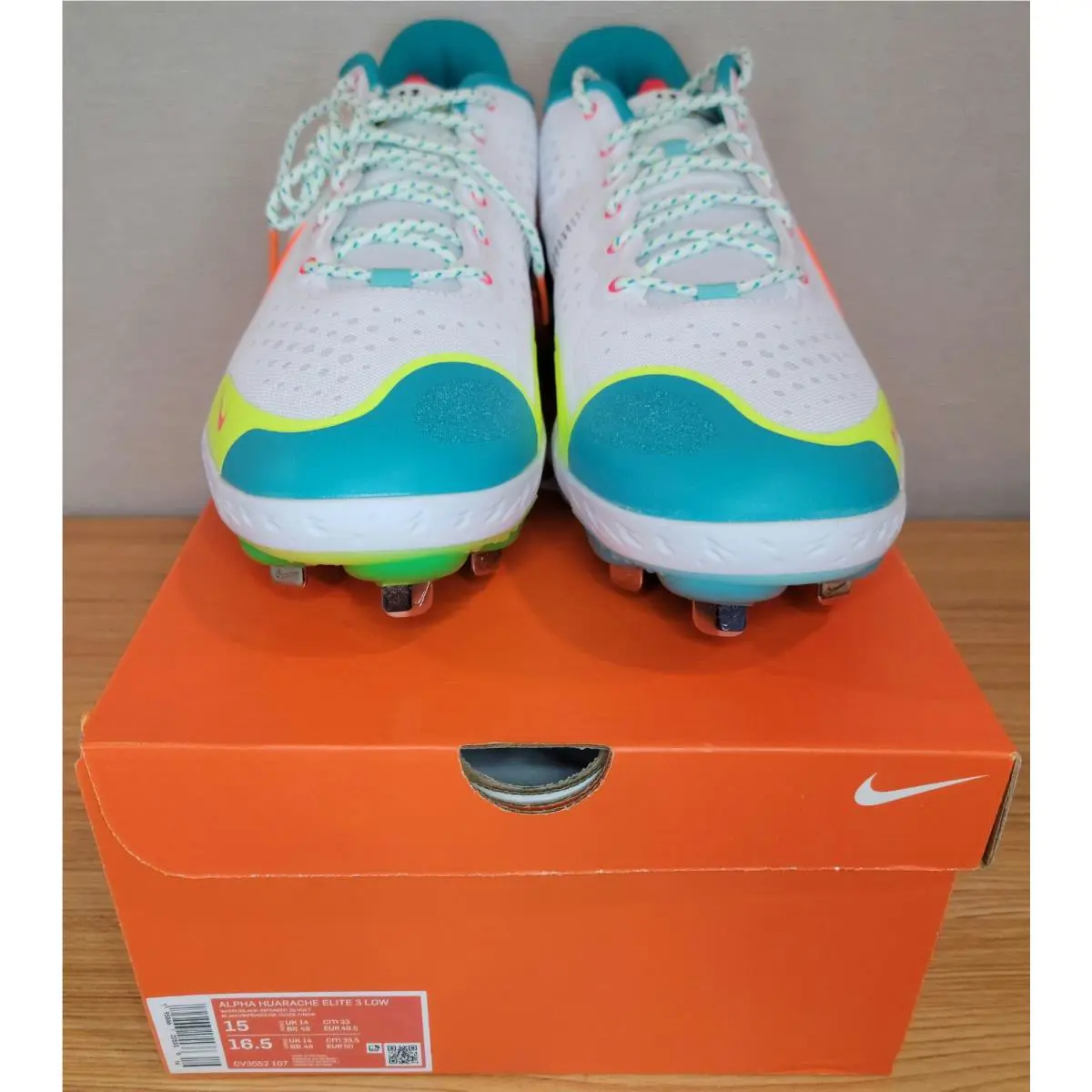Nike shoes - Nike Alpha Huarache 3 Elite Low - CV3552-107 - White, Black, Infrared 23, Volt, Green 1