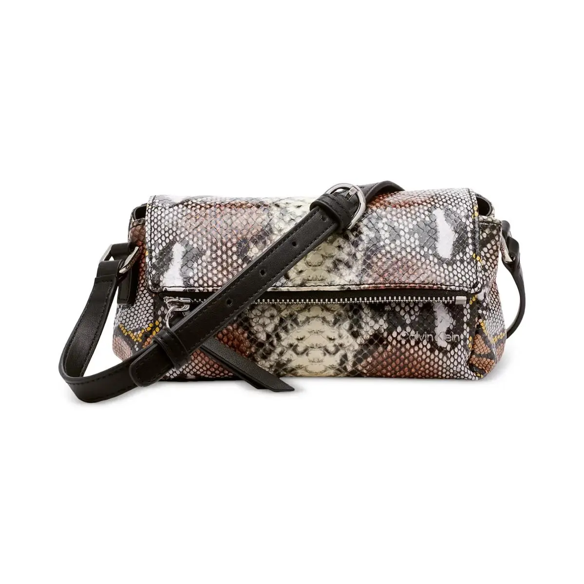 Calvin Klein Argo Mini Printed Flap Crossbody Snakeskin Pattern Leather