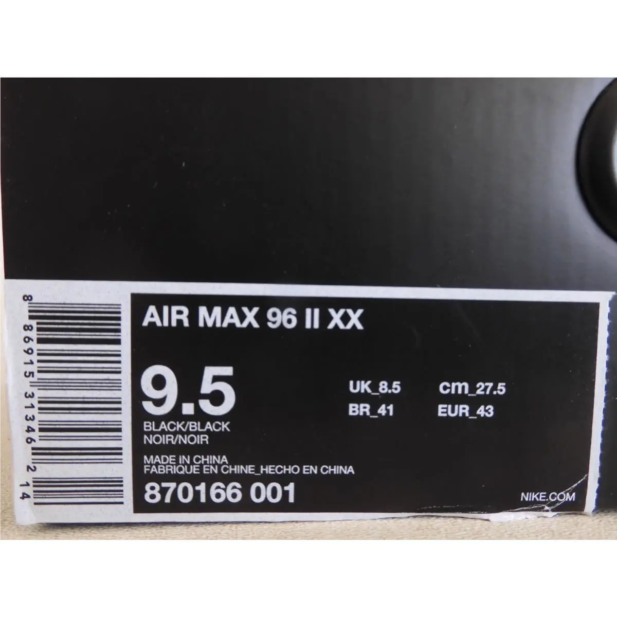 Nike shoes - Nike Air Max 96 II - 870166-001 - Black (UPC: 886915313462) 3
