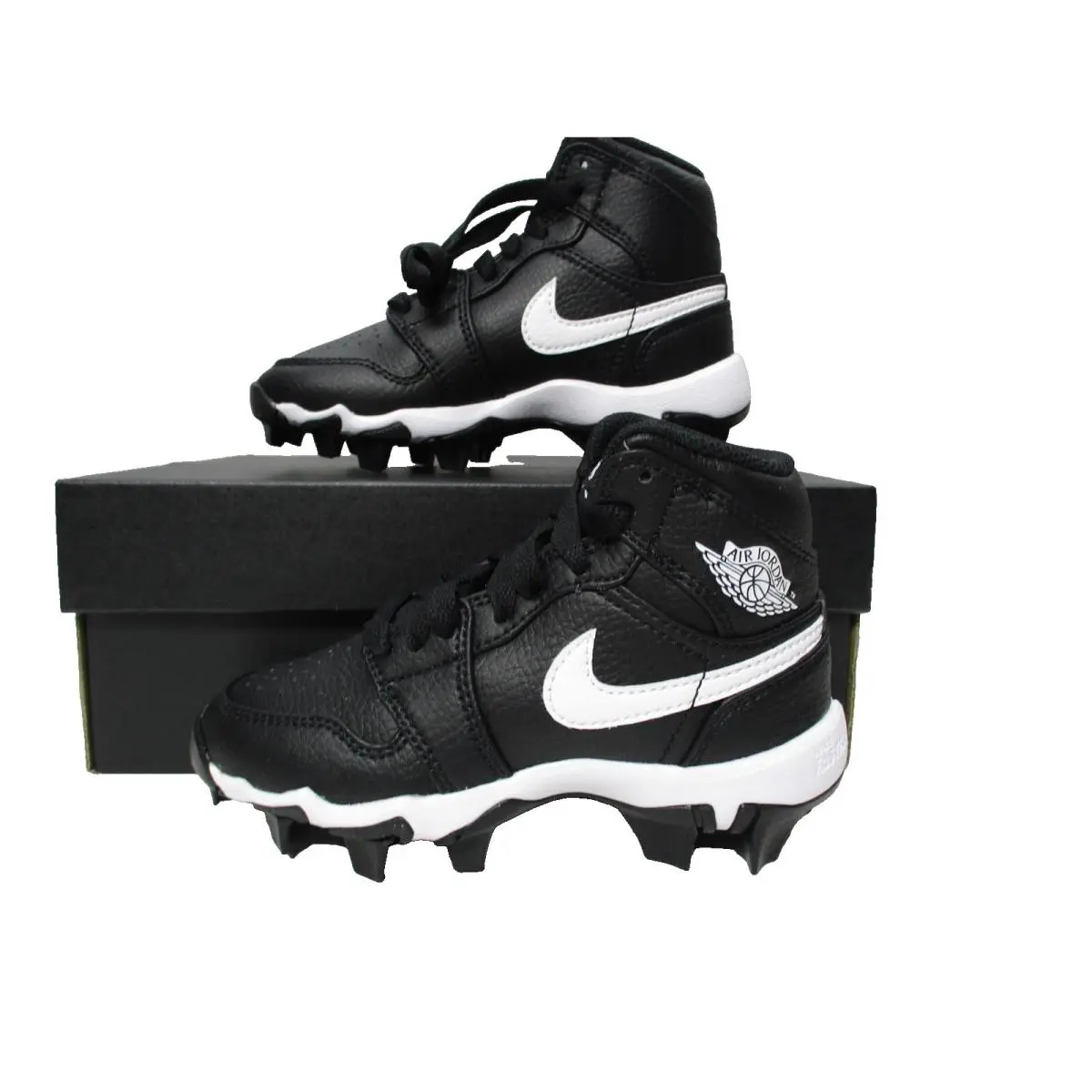 Air Jordan 1 Mid Youth White Black Rubber Cleats Sz 10 C Football Baseball by Nike