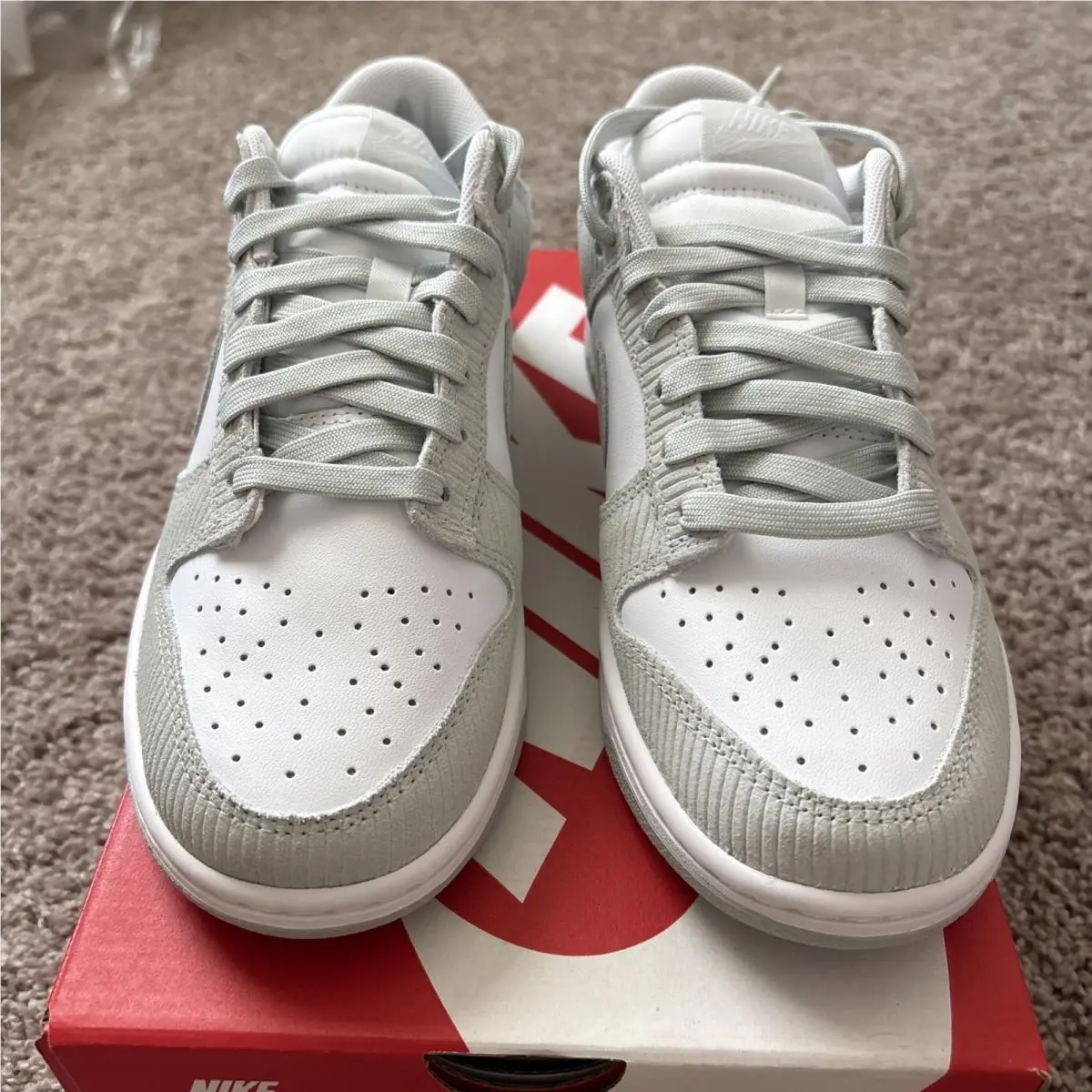 Nike Dunk Low Light Silver Corduroy Leather Athletic Shoes 9.5 Women FN7658-100 - Light Silver Corduroy
