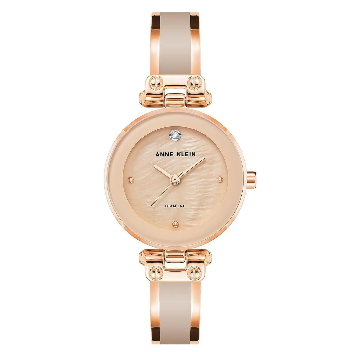 Women`s Diamond Dial Bangle Watch Pink/rose Gold Size 28 by Anne Klein