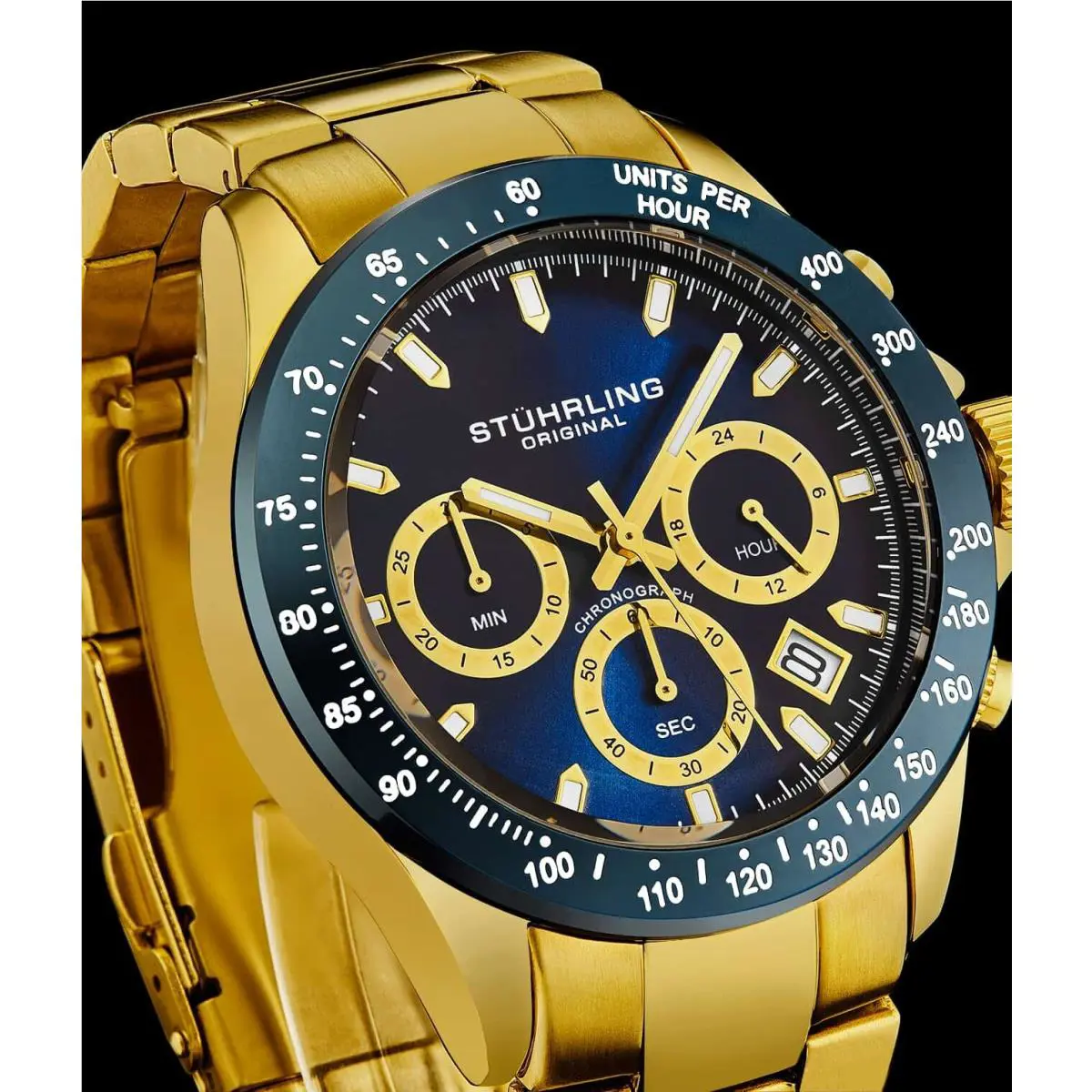New- Stührling Ultima Quartz 42mm Chronograph - Gold Tone