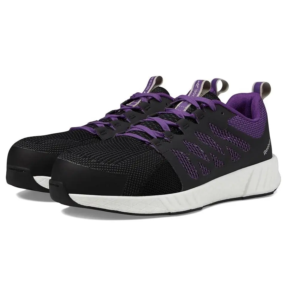 Reebok Fusion Flexweave Work Safety Shoes RB315 Black Purple Knit Women`s 6 Wide