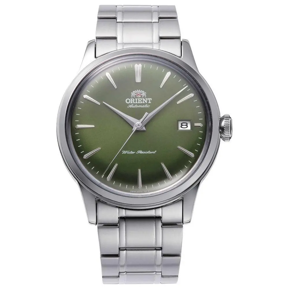 Orient Men`s Bambino Version 7 Green Dial Automatic 38mm Watch RA-AC0M09E - Dial: Green, Band: Silver-Tone, Bezel: Silver-Tone