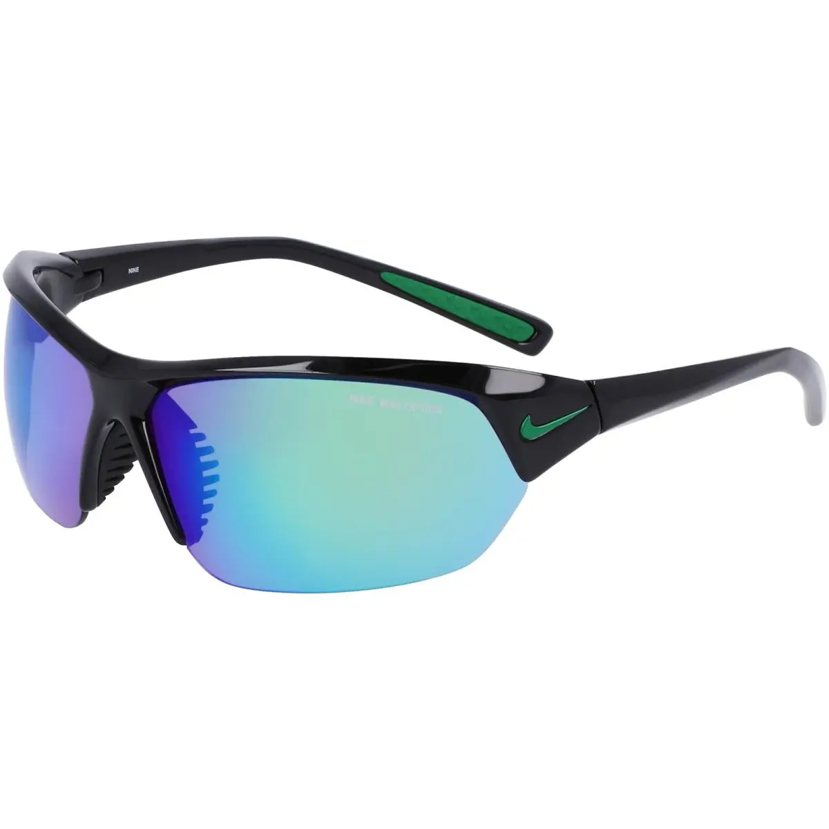 Nike Skylon Ace Sport Wrap Sunglasses w/ Max Optics Mirror Lens - NKDV2163 Italy - Black/Green (012), Frame: Select Variation